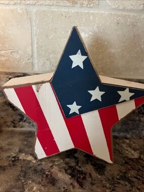 Rustic Tier Tray Patriotic Wooden Flag Star Decor - Red White Blue